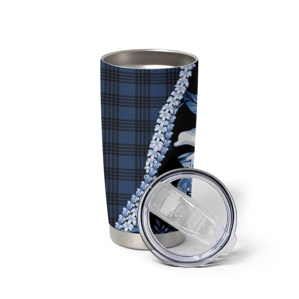 Hawaii Ukulele Tumbler Cup Tropical Flowers With Palaka Effect Blue Version - Polynesian Pride