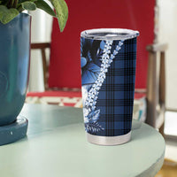 Hawaii Ukulele Tumbler Cup Tropical Flowers With Palaka Effect Blue Version - Polynesian Pride