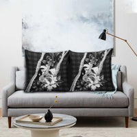 Hawaii Ukulele Pillow Cover Tropical Flowers With Palaka Effect Black Version - Polynesian Pride