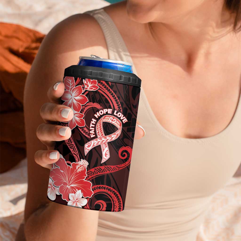 Heart Health Awareness 4 in 1 Can Cooler Tumbler Warrior Wears Red Polynesian Style