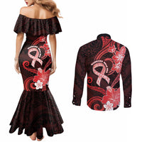 Heart Health Awareness Couples Matching Mermaid Dress and Long Sleeve Button Shirt Warrior Wears Red Polynesian Style LT05 - Polynesian Pride