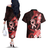 Heart Health Awareness Couples Matching Off The Shoulder Long Sleeve Dress and Hawaiian Shirt Warrior Wears Red Polynesian Style LT05 - Polynesian Pride