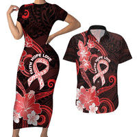 Heart Health Awareness Couples Matching Short Sleeve Bodycon Dress and Hawaiian Shirt Warrior Wears Red Polynesian Style LT05 Red - Polynesian Pride