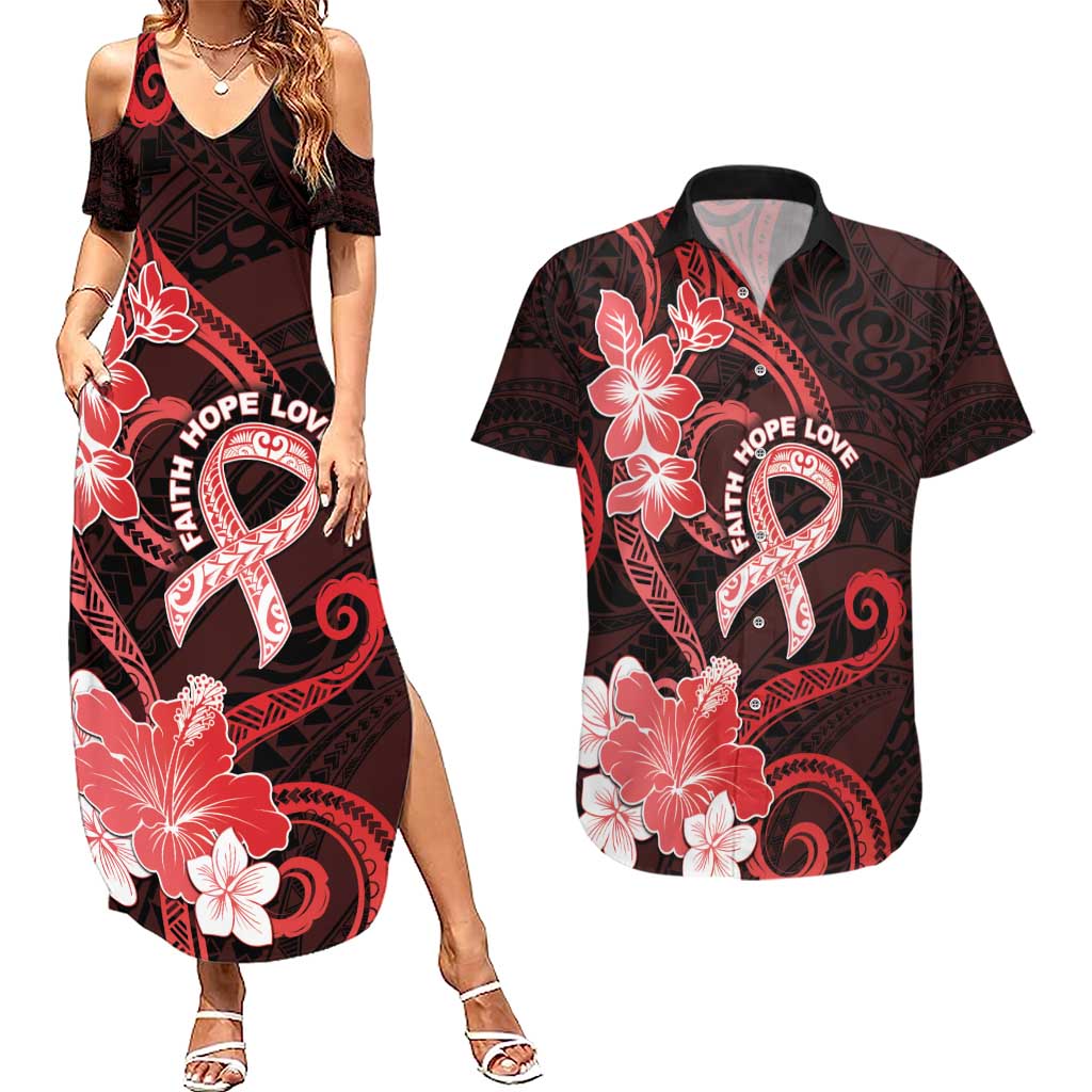 Heart Health Awareness Couples Matching Summer Maxi Dress and Hawaiian Shirt Warrior Wears Red Polynesian Style LT05 Red - Polynesian Pride