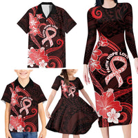 Heart Health Awareness Family Matching Long Sleeve Bodycon Dress and Hawaiian Shirt Warrior Wears Red Polynesian Style LT05 - Polynesian Pride