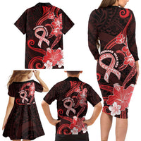 Heart Health Awareness Family Matching Long Sleeve Bodycon Dress and Hawaiian Shirt Warrior Wears Red Polynesian Style LT05 - Polynesian Pride
