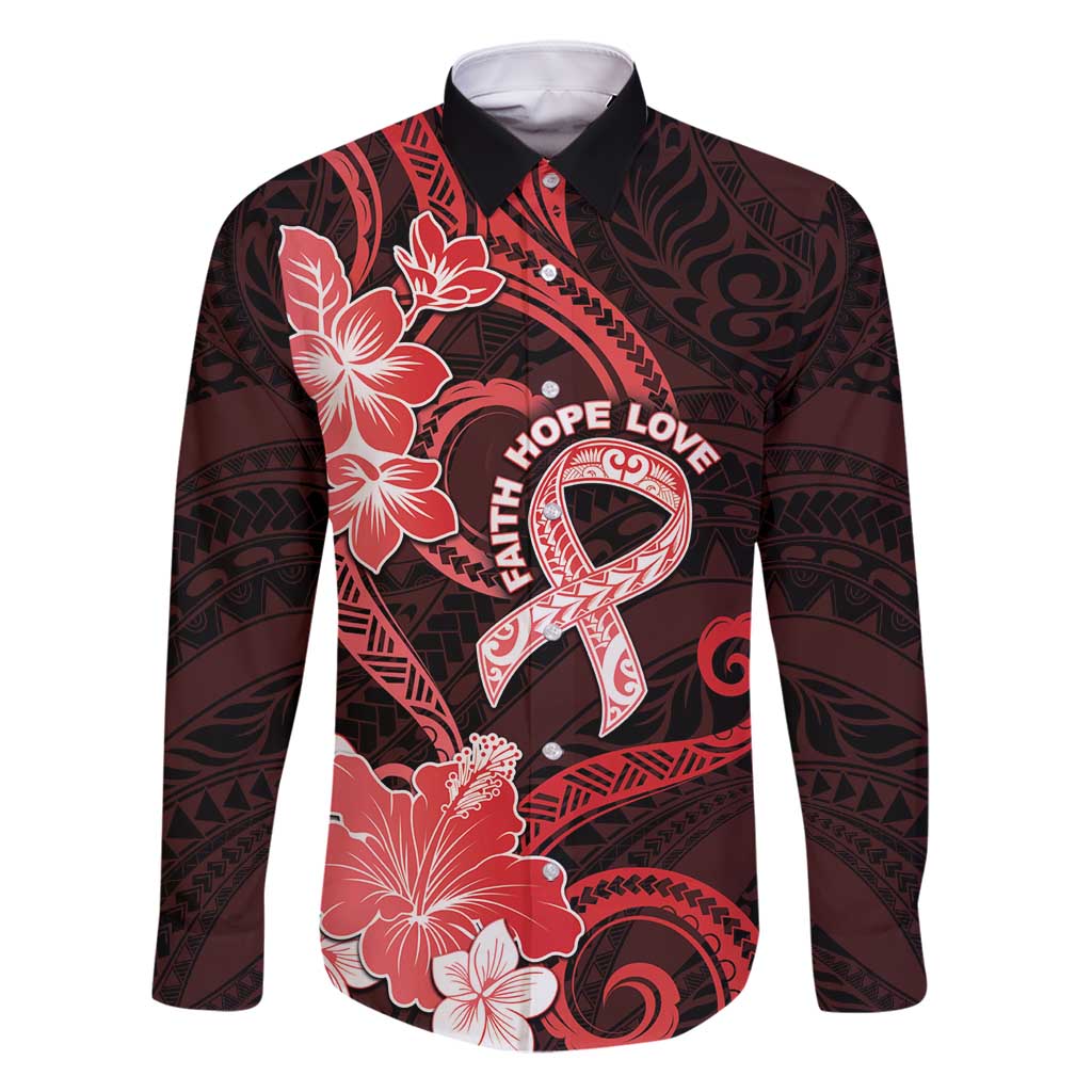 Heart Health Awareness Family Matching Mermaid Dress and Hawaiian Shirt Warrior Wears Red Polynesian Style LT05 Dad's Shirt - Long Sleeve Red - Polynesian Pride