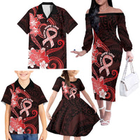 Heart Health Awareness Family Matching Off The Shoulder Long Sleeve Dress and Hawaiian Shirt Warrior Wears Red Polynesian Style LT05 - Polynesian Pride