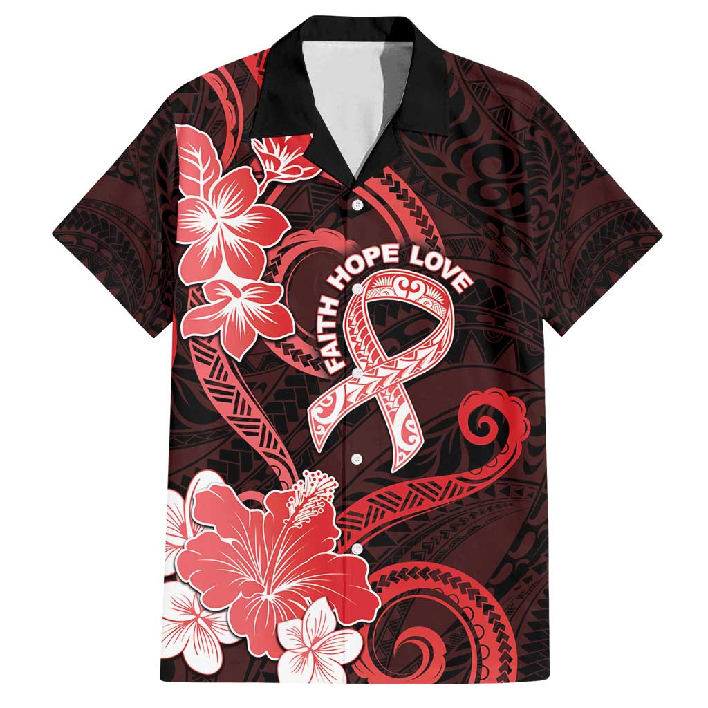Heart Health Awareness Family Matching Off Shoulder Maxi Dress and Hawaiian Shirt Warrior Wears Red Polynesian Style LT05 Dad's Shirt - Short Sleeve Red - Polynesian Pride