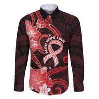 Heart Health Awareness Family Matching Off Shoulder Maxi Dress and Hawaiian Shirt Warrior Wears Red Polynesian Style LT05 Dad's Shirt - Long Sleeve Red - Polynesian Pride