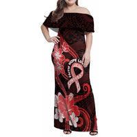 Heart Health Awareness Family Matching Off Shoulder Maxi Dress and Hawaiian Shirt Warrior Wears Red Polynesian Style LT05 Mom's Dress Red - Polynesian Pride