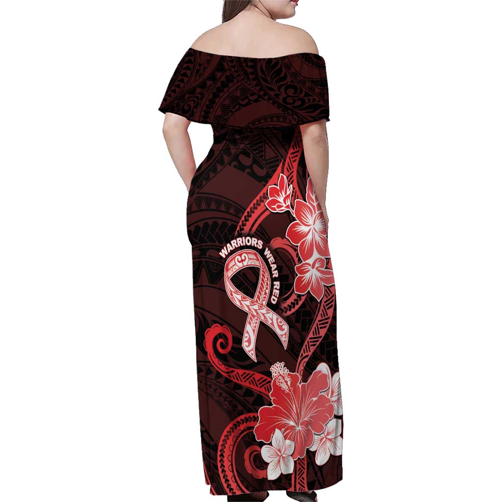 Heart Health Awareness Family Matching Off Shoulder Maxi Dress and Hawaiian Shirt Warrior Wears Red Polynesian Style LT05 - Polynesian Pride