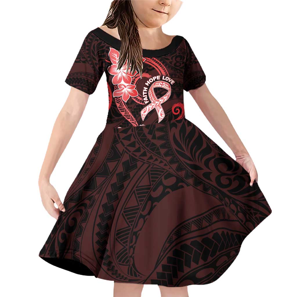 Heart Health Awareness Family Matching Off Shoulder Short Dress and Hawaiian Shirt Warrior Wears Red Polynesian Style LT05 Daughter's Dress Red - Polynesian Pride