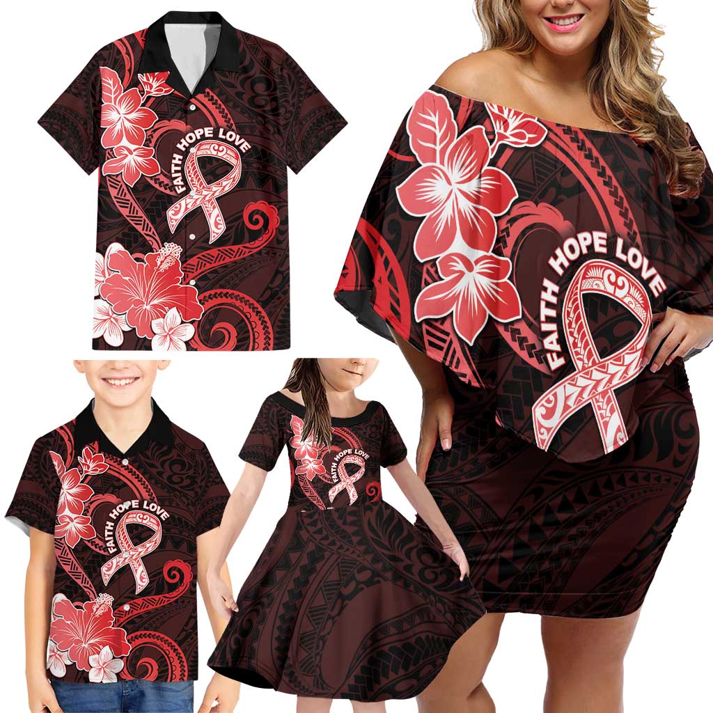 Heart Health Awareness Family Matching Off Shoulder Short Dress and Hawaiian Shirt Warrior Wears Red Polynesian Style LT05 - Polynesian Pride