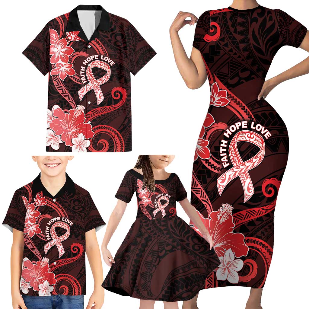 Heart Health Awareness Family Matching Short Sleeve Bodycon Dress and Hawaiian Shirt Warrior Wears Red Polynesian Style LT05 - Polynesian Pride
