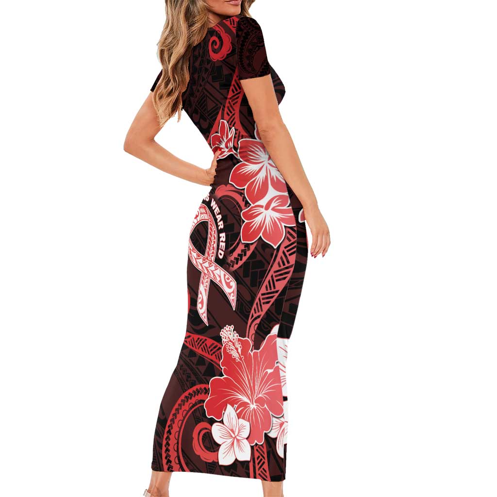 Heart Health Awareness Family Matching Short Sleeve Bodycon Dress and Hawaiian Shirt Warrior Wears Red Polynesian Style LT05 - Polynesian Pride