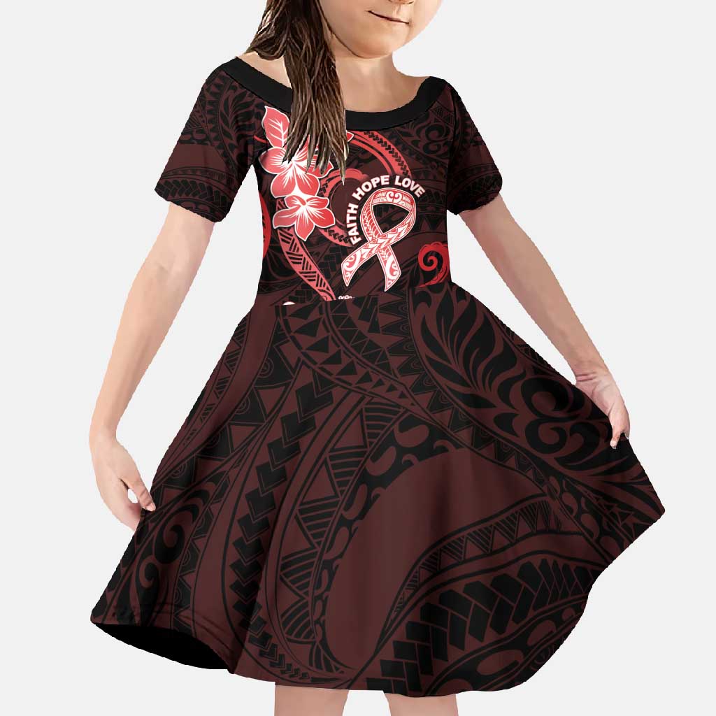 Heart Health Awareness Family Matching Tank Maxi Dress and Hawaiian Shirt Warrior Wears Red Polynesian Style LT05 Daughter's Dress Red - Polynesian Pride