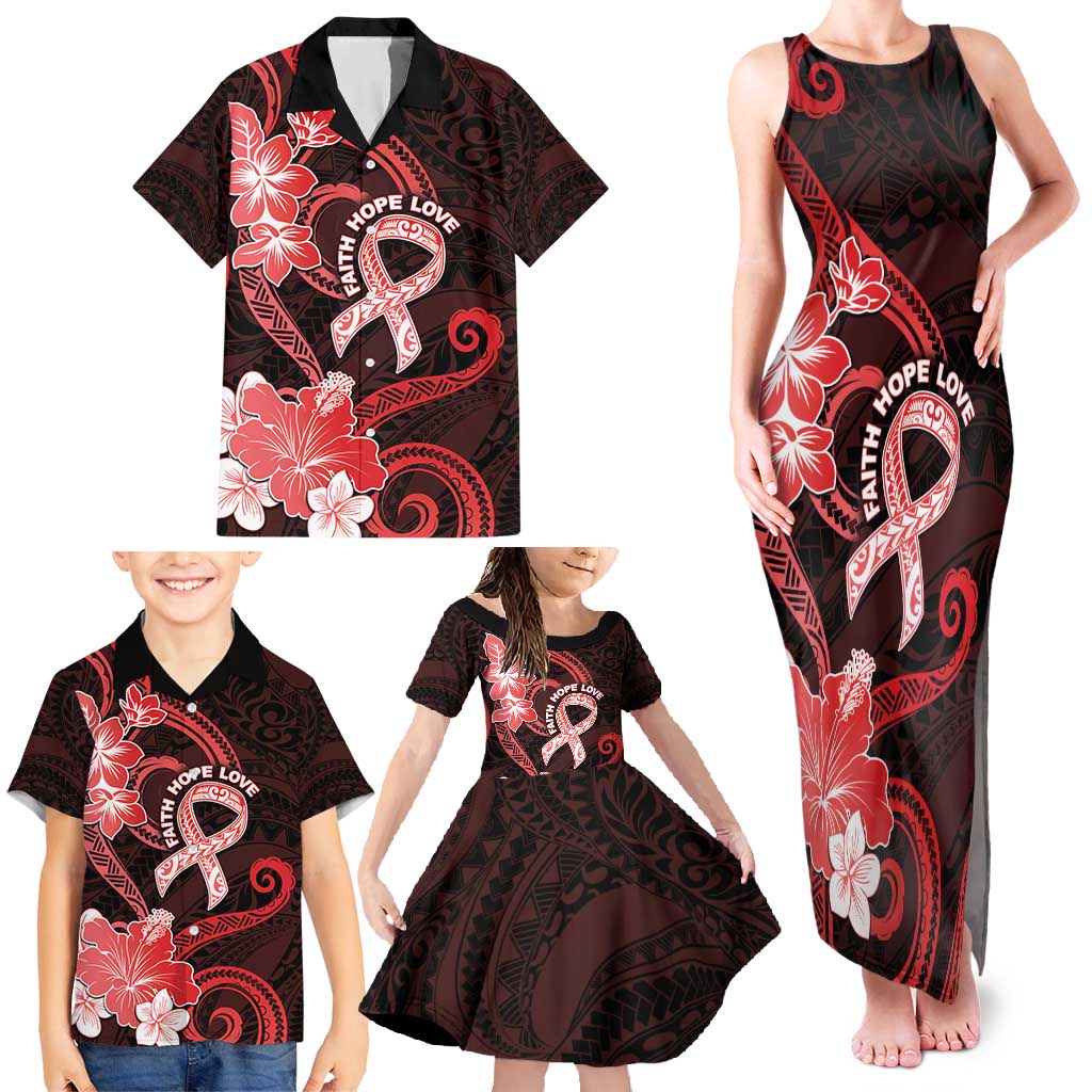 Heart Health Awareness Family Matching Tank Maxi Dress and Hawaiian Shirt Warrior Wears Red Polynesian Style LT05 - Polynesian Pride