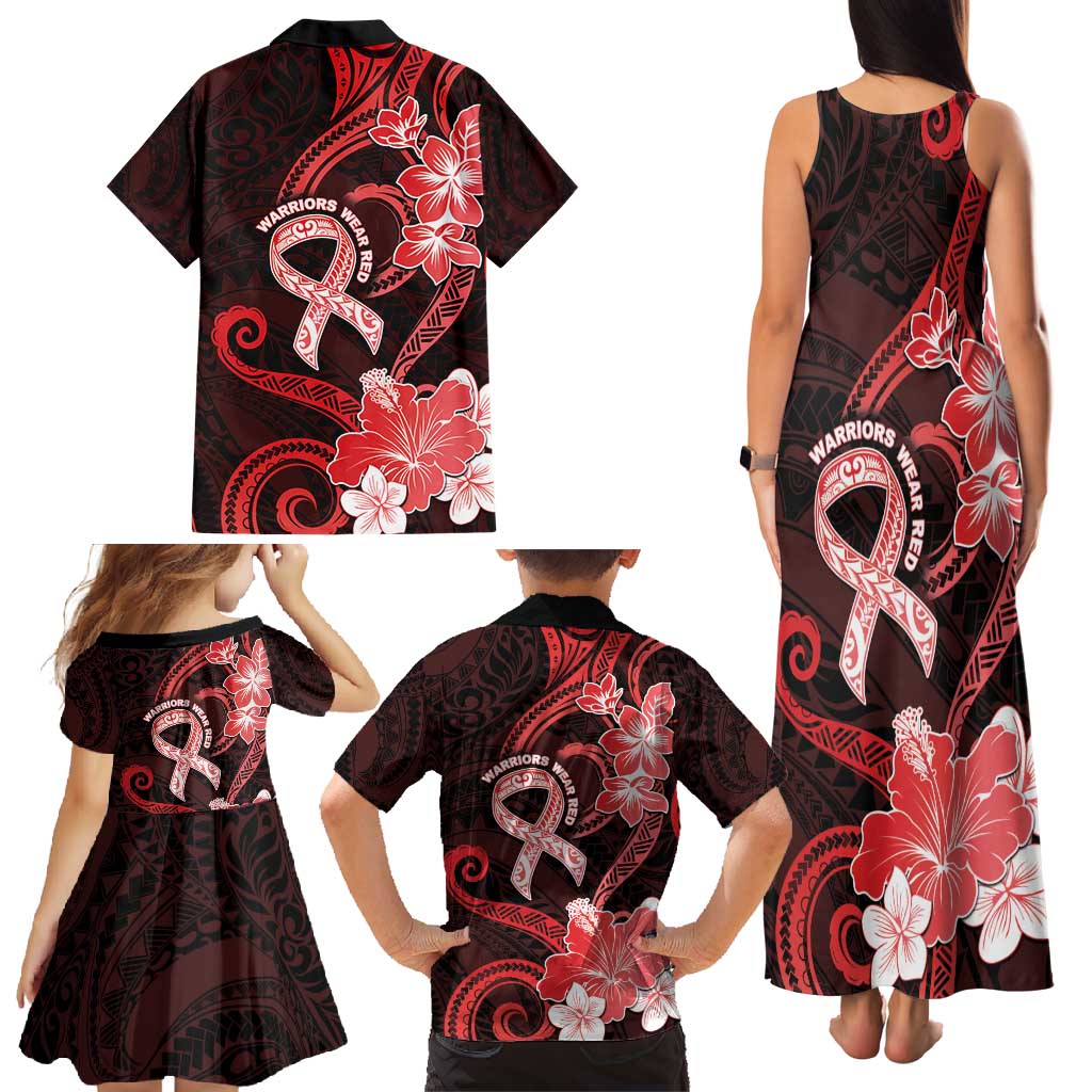 Heart Health Awareness Family Matching Tank Maxi Dress and Hawaiian Shirt Warrior Wears Red Polynesian Style LT05 - Polynesian Pride