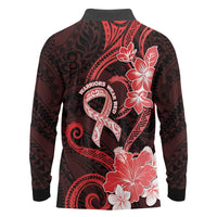 Heart Health Awareness Long Sleeve Polo Shirt Warrior Wears Red Polynesian Style