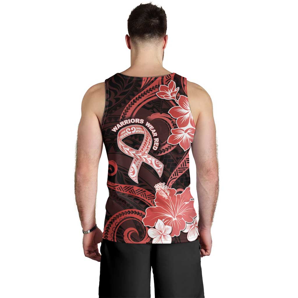 Heart Health Awareness Men Tank Top Warrior Wears Red Polynesian Style