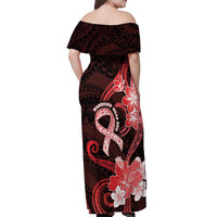 Heart Health Awareness Off Shoulder Maxi Dress Warrior Wears Red Polynesian Style