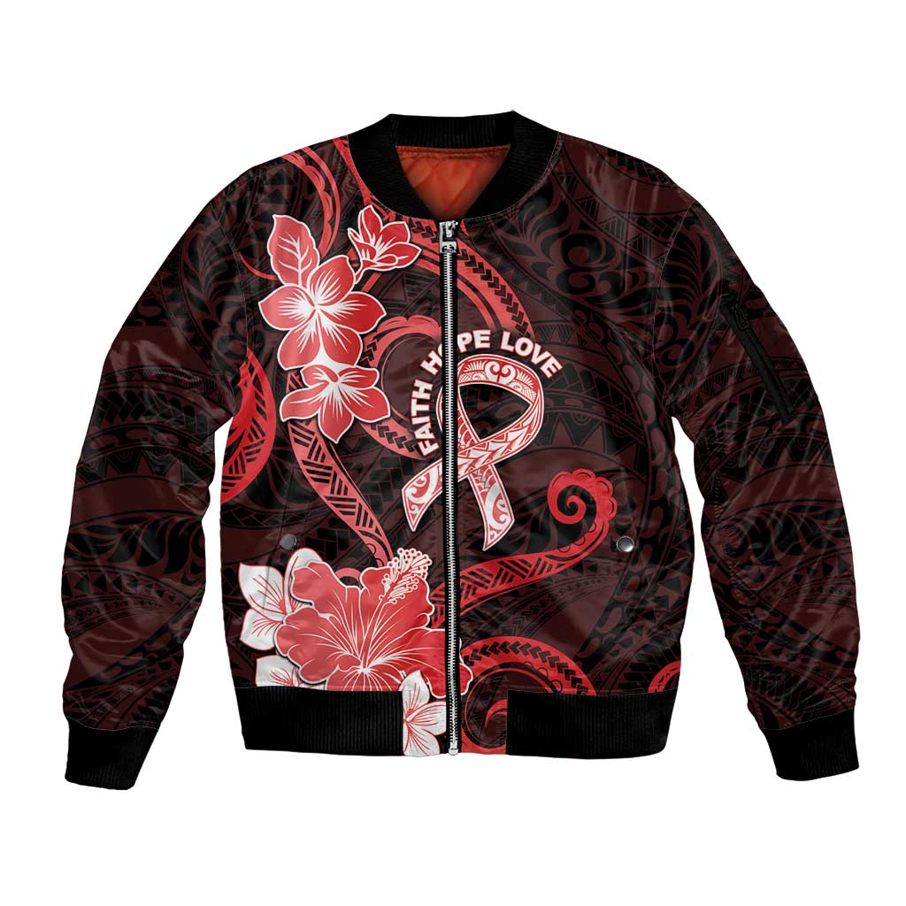 Heart Health Awareness Sleeve Zip Bomber Jacket Warrior Wears Red Polynesian Style LT05 Unisex Red - Polynesian Pride
