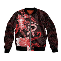 Heart Health Awareness Sleeve Zip Bomber Jacket Warrior Wears Red Polynesian Style