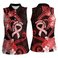 Heart Health Awareness Women Sleeveless Polo Shirt Warrior Wears Red Polynesian Style