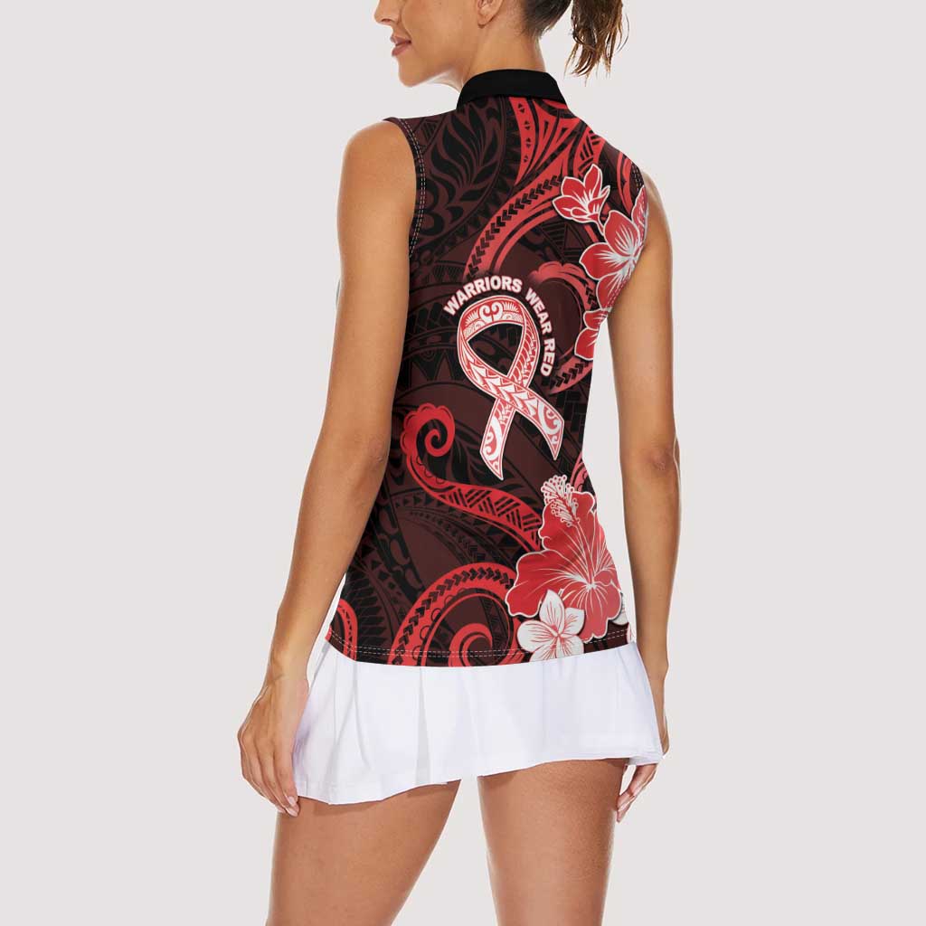 Heart Health Awareness Women Sleeveless Polo Shirt Warrior Wears Red Polynesian Style