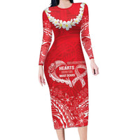 Heart Health Awareness Family Matching Long Sleeve Bodycon Dress and Hawaiian Shirt Polynesian Red Ribbon LT05 Mom's Dress Red - Polynesian Pride