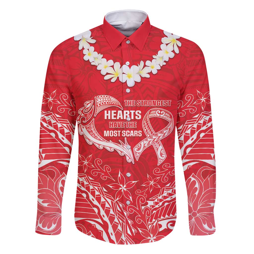 Heart Health Awareness Family Matching Mermaid Dress and Hawaiian Shirt Polynesian Red Ribbon LT05 Dad's Shirt - Long Sleeve Red - Polynesian Pride