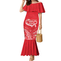 Heart Health Awareness Family Matching Mermaid Dress and Hawaiian Shirt Polynesian Red Ribbon LT05 Mom's Dress Red - Polynesian Pride