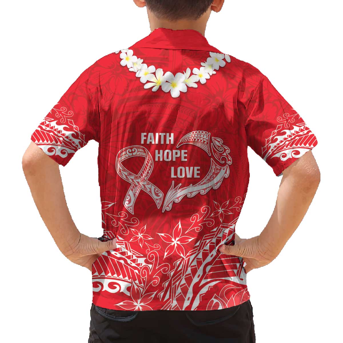 Heart Health Awareness Family Matching Off The Shoulder Long Sleeve Dress and Hawaiian Shirt Polynesian Red Ribbon LT05 - Polynesian Pride