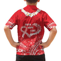 Heart Health Awareness Family Matching Off Shoulder Maxi Dress and Hawaiian Shirt Polynesian Red Ribbon LT05 - Polynesian Pride