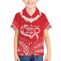Heart Health Awareness Family Matching Off Shoulder Short Dress and Hawaiian Shirt Polynesian Red Ribbon LT05 Son's Shirt Red - Polynesian Pride