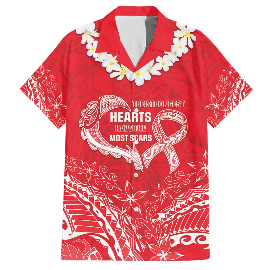 Heart Health Awareness Family Matching Puletasi and Hawaiian Shirt Polynesian Red Ribbon LT05 Dad's Shirt - Short Sleeve Red - Polynesian Pride