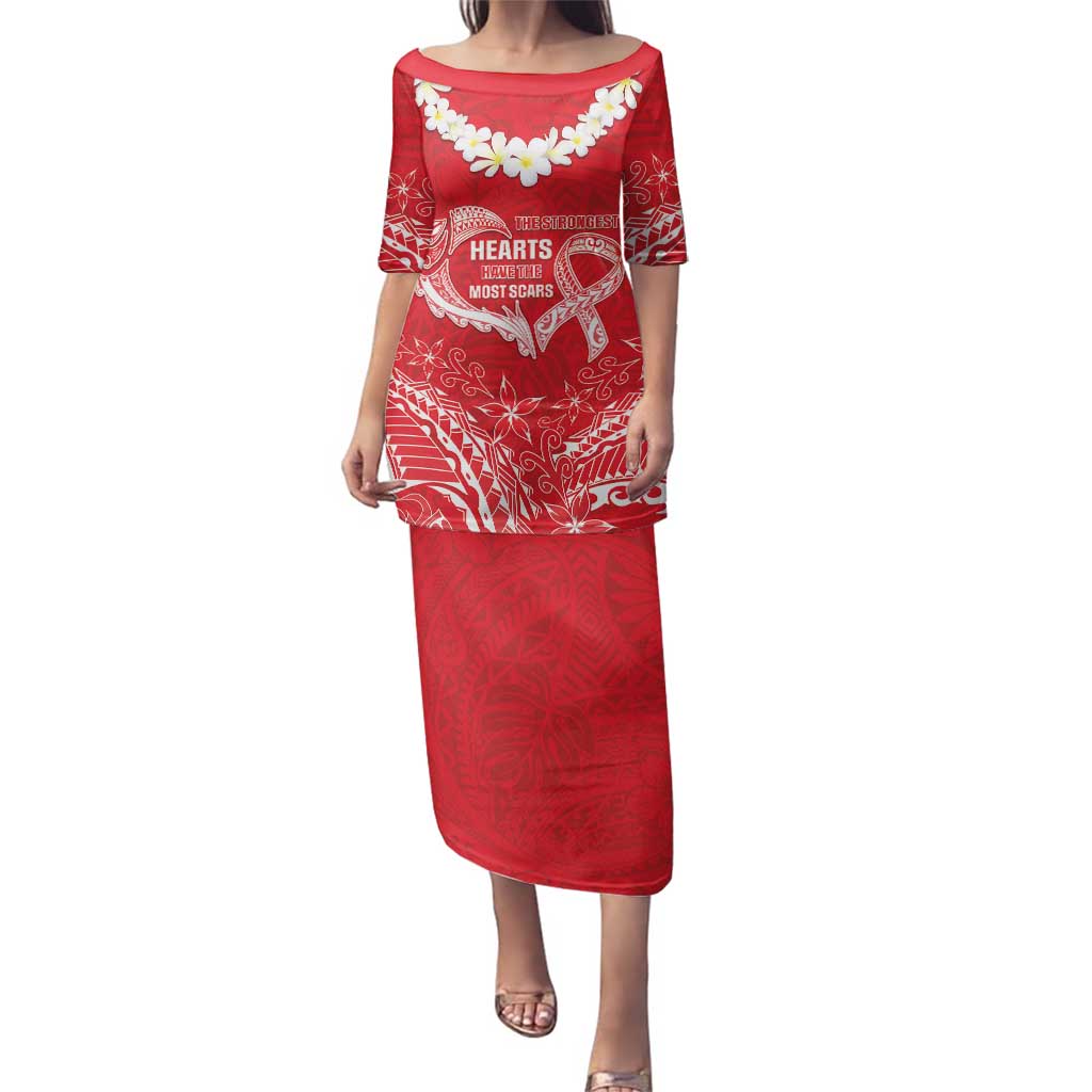 Heart Health Awareness Family Matching Puletasi and Hawaiian Shirt Polynesian Red Ribbon LT05 Mom's Dress Red - Polynesian Pride