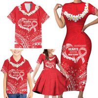 Heart Health Awareness Family Matching Short Sleeve Bodycon Dress and Hawaiian Shirt Polynesian Red Ribbon LT05 - Polynesian Pride