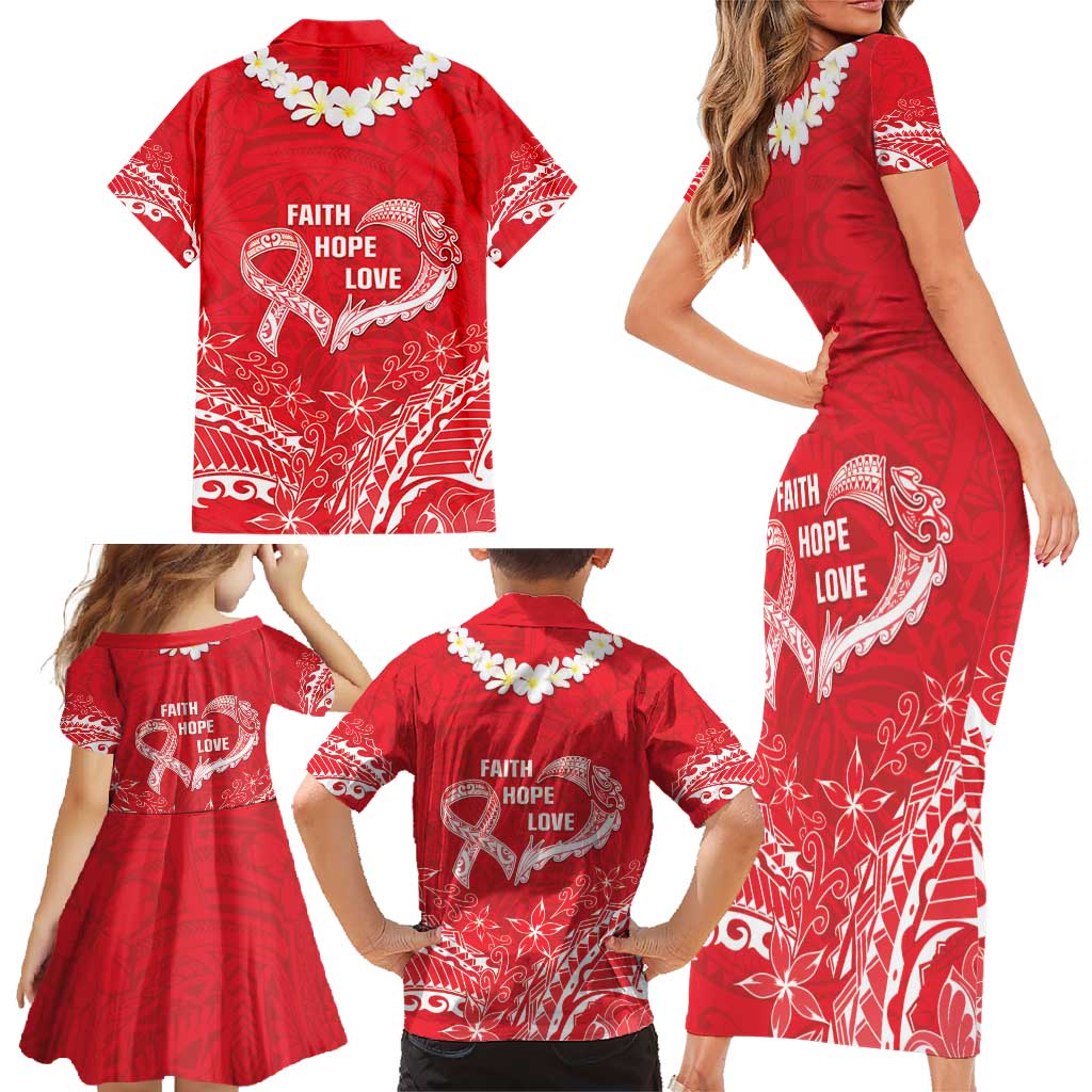 Heart Health Awareness Family Matching Short Sleeve Bodycon Dress and Hawaiian Shirt Polynesian Red Ribbon LT05 - Polynesian Pride