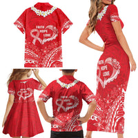 Heart Health Awareness Family Matching Short Sleeve Bodycon Dress and Hawaiian Shirt Polynesian Red Ribbon LT05 - Polynesian Pride