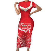 Heart Health Awareness Family Matching Short Sleeve Bodycon Dress and Hawaiian Shirt Polynesian Red Ribbon LT05 Mom's Dress Red - Polynesian Pride