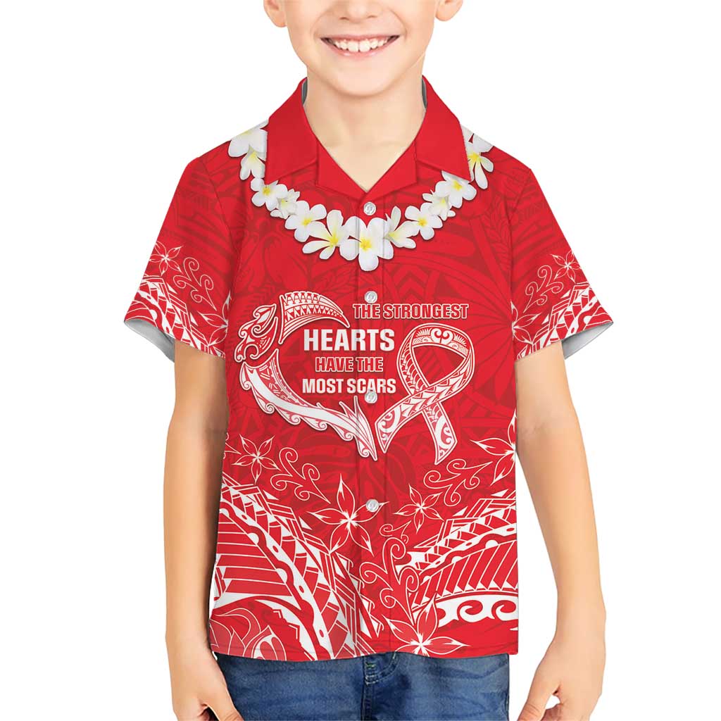 Heart Health Awareness Family Matching Short Sleeve Bodycon Dress and Hawaiian Shirt Polynesian Red Ribbon LT05 Son's Shirt Red - Polynesian Pride