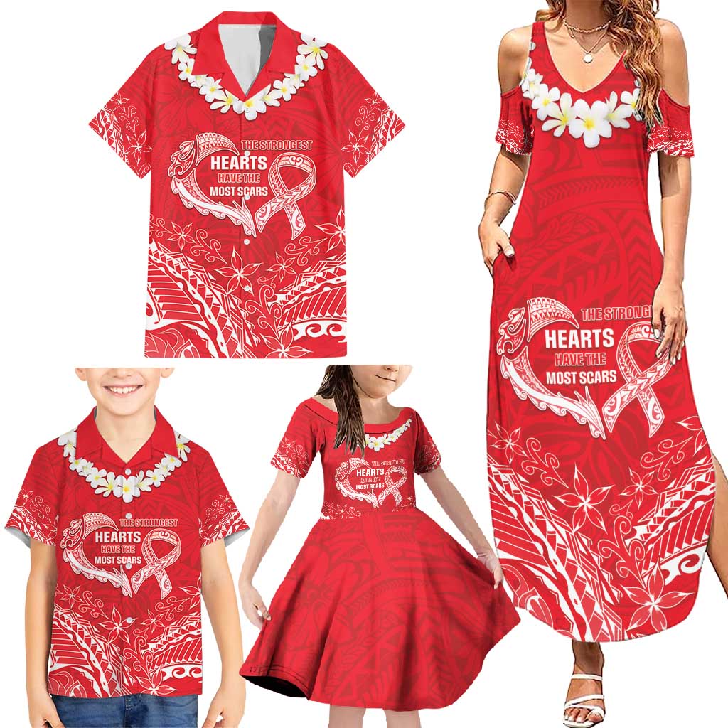 Heart Health Awareness Family Matching Summer Maxi Dress and Hawaiian Shirt Polynesian Red Ribbon LT05 - Polynesian Pride