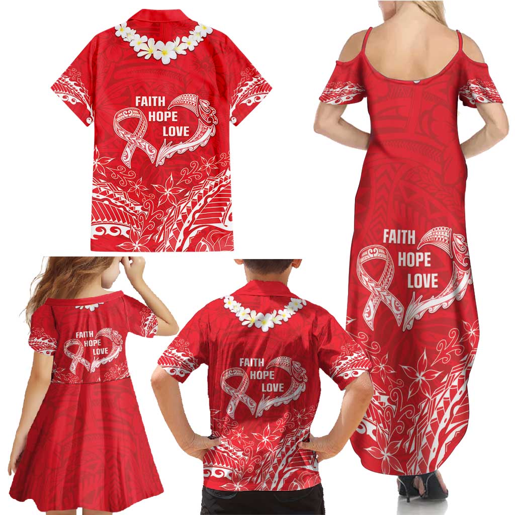 Heart Health Awareness Family Matching Summer Maxi Dress and Hawaiian Shirt Polynesian Red Ribbon LT05 - Polynesian Pride
