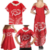 Heart Health Awareness Family Matching Summer Maxi Dress and Hawaiian Shirt Polynesian Red Ribbon LT05 - Polynesian Pride