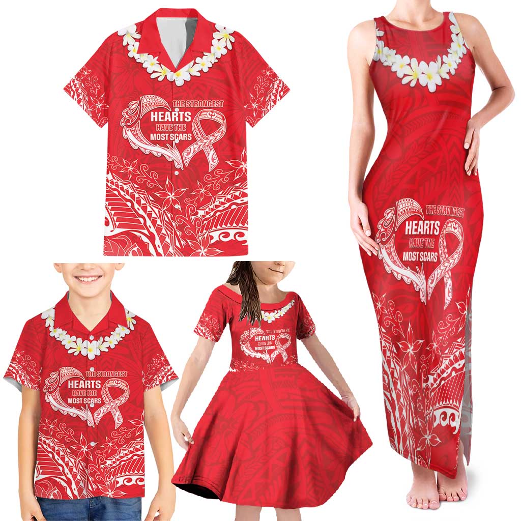 Heart Health Awareness Family Matching Tank Maxi Dress and Hawaiian Shirt Polynesian Red Ribbon LT05 - Polynesian Pride
