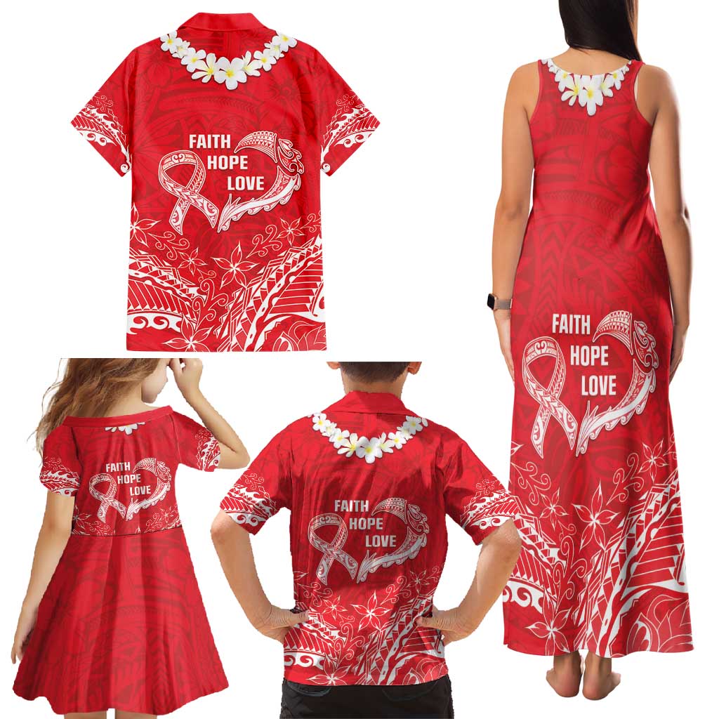 Heart Health Awareness Family Matching Tank Maxi Dress and Hawaiian Shirt Polynesian Red Ribbon LT05 - Polynesian Pride
