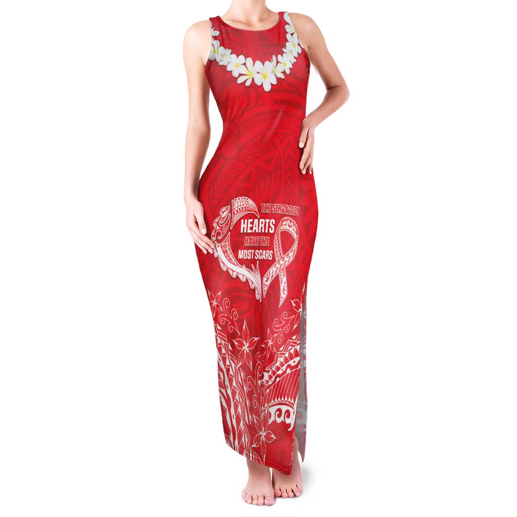 Heart Health Awareness Family Matching Tank Maxi Dress and Hawaiian Shirt Polynesian Red Ribbon LT05 Mom's Dress Red - Polynesian Pride