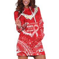 Heart Health Awareness Hoodie Dress Polynesian Red Ribbon